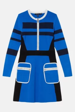 Top 10 ❤️ Karen Millen Sporty Ripple Stitch Colour Block Mini 👗 Dress 🎁 -Workwear Shop akk00260 cobalt xl 3