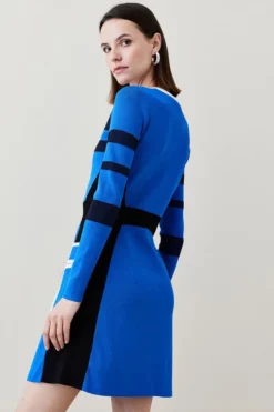 Top 10 ❤️ Karen Millen Sporty Ripple Stitch Colour Block Mini 👗 Dress 🎁 -Workwear Shop akk00260 cobalt xl 4