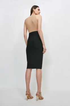 Promo 🎉 Karen Millen Military Bandage Knitted Pencil Midi 👗 Skirt 😉 -Workwear Shop akk00595 black xl 2 1