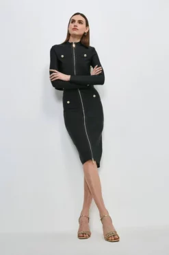 Promo 🎉 Karen Millen Military Bandage Knitted Pencil Midi 👗 Skirt 😉 -Workwear Shop akk00595 black xl 3 1