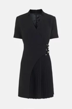 Coupon 🤩 Karen Millen Military Pleat Notch Neck Wrap Mini 👗 Dress 🎉 -Workwear Shop akk00617 black xl 4