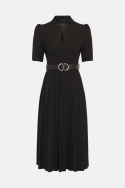 Outlet 😉 Karen Millen Structured Crepe Forever Pleat Belted Midi 👗 Dress 💯 -Workwear Shop akk00744 black xl 4
