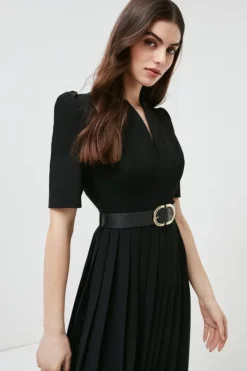 Outlet 😉 Karen Millen Structured Crepe Forever Pleat Belted Midi 👗 Dress 💯 -Workwear Shop akk00744 black xl 5
