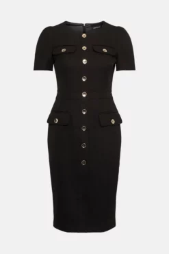 New ❤️ Karen Millen Tailored Short Sleeve Utility Pencil Midi 👗 Dress 🎁 -Workwear Shop akk00933 black xl 3