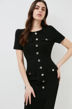New ❤️ Karen Millen Tailored Short Sleeve Utility Pencil Midi 👗 Dress 🎁 -Workwear Shop akk00933 black xl 4
