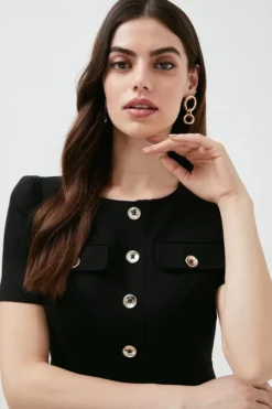 New ❤️ Karen Millen Tailored Short Sleeve Utility Pencil Midi 👗 Dress 🎁 -Workwear Shop akk00933 black xl 5