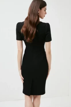 New ❤️ Karen Millen Tailored Short Sleeve Utility Pencil Midi 👗 Dress 🎁 -Workwear Shop akk00933 black xl 6