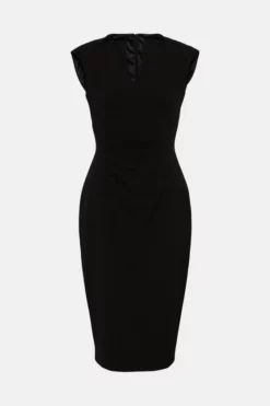 Outlet 🎉 Karen Millen Structured Crepe Envelope Neck Pencil Midi 👗 Dress 🤩 -Workwear Shop akk01519 black xl 3