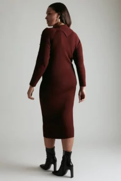 Wholesale 🛒 Karen Millen Plus size Envelope Neck 👗 Dress 🤩 -Workwear Shop akk02626 burgundy xl 2