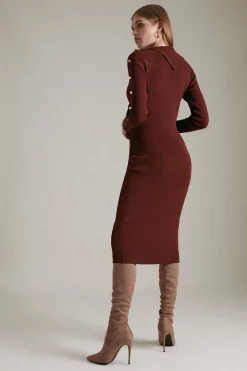 Hot Sale ✔️ Karen Millen Rib Envelope Neck 👗 Dress 👏 -Workwear Shop akk02689 burgundy xl 2