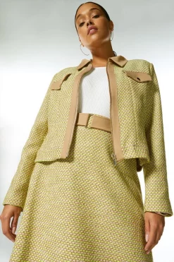 Best Sale 😀 Karen Millen Plus Size Tweed And Contrast Zip Through Jacket 🤩