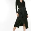 New 🧨 Karen Millen Viscose Satin Crepe Wrap Midi 👗 Skirt ⭐