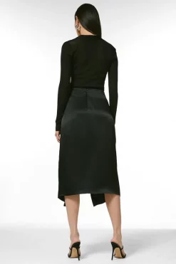 New 🧨 Karen Millen Viscose Satin Crepe Wrap Midi 👗 Skirt ⭐ -Workwear Shop akk03575 black xl 2