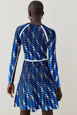 New ⭐ Karen Millen Geo Jacquard Knit Skater Mini 👗 Dress ✔️ -Workwear Shop akk03629 blue xl 2