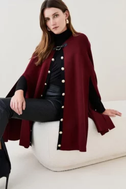 Budget 🤩 Karen Millen Military Trim Knitted Cape 🧨
