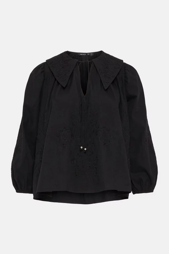 Outlet ๐ Karen Millen Embroidered Balloon Sleeve Tie Neck Woven Blouse ๐ 4 Outlet ๐ Karen Millen Embroidered Balloon Sleeve Tie Neck Woven Blouse ๐ - Image 4