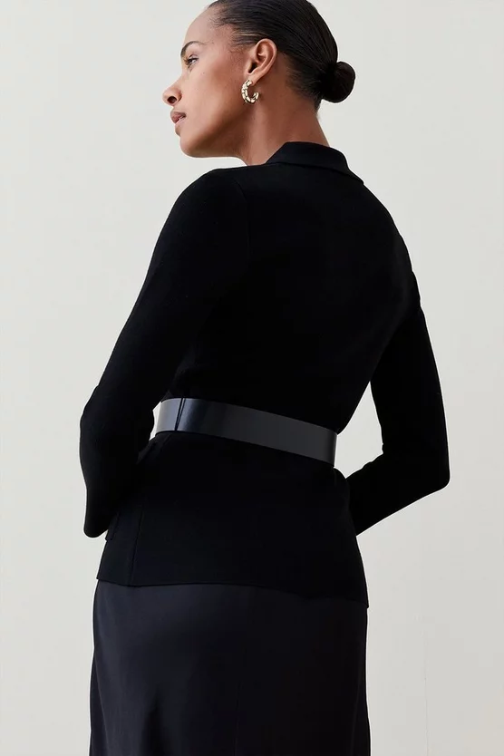 Top 10 🤩 Karen Millen Pu Trim Belted Knit Jacket 🎉 3 Top 10 🤩 Karen Millen Pu Trim Belted Knit Jacket 🎉 - Image 3