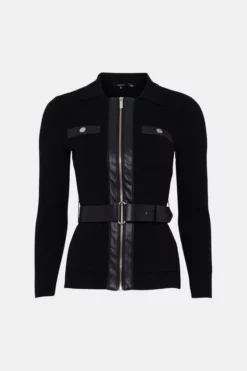 Top 10 🤩 Karen Millen Pu Trim Belted Knit Jacket 🎉 9 Top 10 🤩 Karen Millen Pu Trim Belted Knit Jacket 🎉 -Workwear Shop akk03808 black xl 3