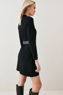 Promo ✨ Karen Millen Pu Trim Belted Knit Mini 👗 Dress 🎉 -Workwear Shop akk03817 black xl 4