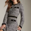 Outlet 😀 Karen Millen Tweed Knit Long Sleeve Military Trim Mini 👗 Dress 🥰