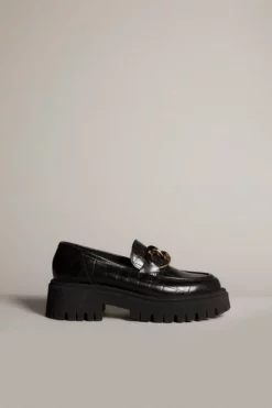 New 😉 Karen Millen Leather Gold Trim Chunky Loafer 🛒 -Workwear Shop akk03926 black xl 2