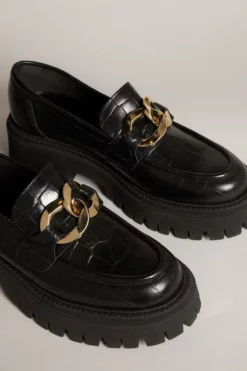 New 😉 Karen Millen Leather Gold Trim Chunky Loafer 🛒 -Workwear Shop akk03926 black xl 3