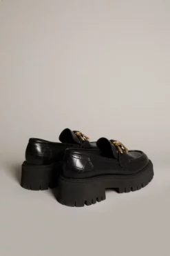 New 😉 Karen Millen Leather Gold Trim Chunky Loafer 🛒 -Workwear Shop akk03926 black xl 4