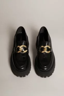 New 😉 Karen Millen Leather Gold Trim Chunky Loafer 🛒 -Workwear Shop akk03926 black xl 5