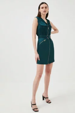 Deals 👍 Karen Millen Satin Tailored Utility Sleeveless Mini 👗 Dress 🛒
