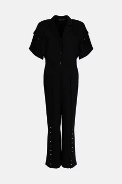 Top 10 ✨ Karen Millen Soft Tailored Popper Detail Wide Leg Jumpsuit 🎉 -Workwear Shop akk04025 black xl 3