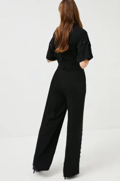Top 10 ✨ Karen Millen Soft Tailored Popper Detail Wide Leg Jumpsuit 🎉 -Workwear Shop akk04025 black xl 5
