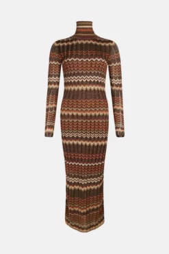 Coupon 🌟 Karen Millen Patterned Sparkle Knit Roll Neck Jacquard Midi 👗 Dress ⌛ -Workwear Shop akk04263 burgundy xl 3