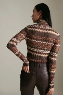 Coupon ✔️ Karen Millen Patterned Sparkle Knit Roll Neck Jacquard Top 😍 -Workwear Shop akk04264 burgundy xl 2