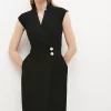 Brand new 🎉 Karen Millen Collar Wrap Popper Midi 👗 Dress ✔️