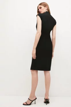 Brand new 🎉 Karen Millen Collar Wrap Popper Midi 👗 Dress ✔️ -Workwear Shop akk04445 black xl 2
