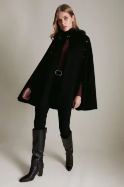 Best reviews of ✔️ Karen Millen Faux Fur Collar Knitted Cape ✨