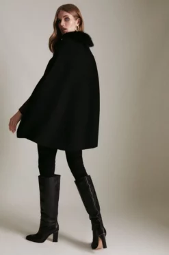 Best reviews of ✔️ Karen Millen Faux Fur Collar Knitted Cape ✨ -Workwear Shop akk04452 black xl 2