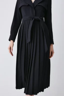 Buy 🎉 Karen Millen Long Sleeve Woven Pleated Midi Trench 👗 Dress 🌟 -Workwear Shop akk05462 black xl 2