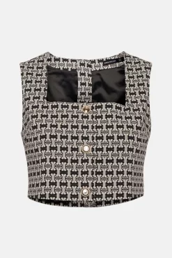 Hot Sale 🔥 Karen Millen Geo Stretch Jacquard Cropped Top ⌛ -Workwear Shop akk05471 black xl 3