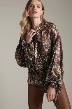 Coupon 🥰 Karen Millen Snake Print Woven Balloon Sleeve Blouse 👍