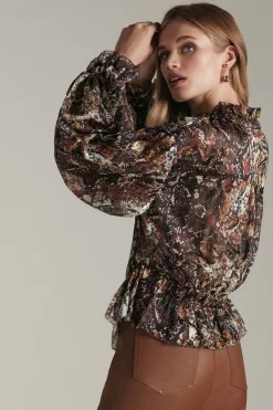 Coupon 🥰 Karen Millen Snake Print Woven Balloon Sleeve Blouse 👍 -Workwear Shop akk05680 snake xl 2