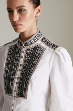 Hot Sale 🎁 Karen Millen Petite Poplin Tape Embroidery Woven 👕 Shirt 😀 -Workwear Shop akk05868 white xl 1
