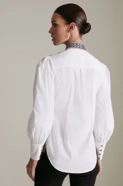 Hot Sale 🎁 Karen Millen Petite Poplin Tape Embroidery Woven 👕 Shirt 😀 -Workwear Shop akk05868 white xl 2