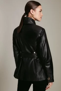 Promo 💯 Karen Millen Petite Leather Investment Notch Short 🧥 Coat ✔️ -Workwear Shop akk06258 black xl 2