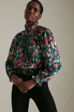 Coupon ✨ Karen Millen Abstract Snake Tie Detail Woven Blouse 😍