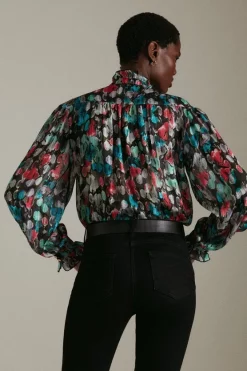 Coupon ✨ Karen Millen Abstract Snake Tie Detail Woven Blouse 😍 -Workwear Shop akk06353 multi xl 2