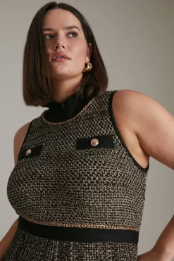 Coupon 🥰 Karen Millen Plus size Tweed Knit Chain Detail Skater 👗 Dress 👏 -Workwear Shop akk06417 black xl 1