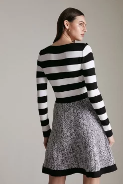Budget 🛒 Karen Millen Striped Tweed Knit Mix Military Trim 👗 Dress 😀 8 Budget 🛒 Karen Millen Striped Tweed Knit Mix Military Trim 👗 Dress 😀 -Workwear Shop akk06433 blackwhite xl 2