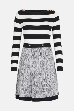 Budget 🛒 Karen Millen Striped Tweed Knit Mix Military Trim 👗 Dress 😀 7 Budget 🛒 Karen Millen Striped Tweed Knit Mix Military Trim 👗 Dress 😀 -Workwear Shop akk06433 blackwhite xl 4