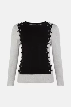 Buy 🤩 Karen Millen Eyelet Detail Knitted Top 👏 -Workwear Shop akk06540 grey xl 3